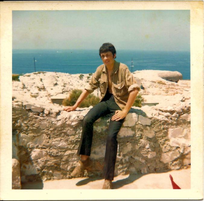Pete at clifftop campsite, Marseille. 19th July 1969.