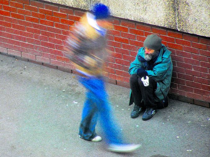 The despondency of the invisible man. I saw this man when I gazed out of the window of the Nottingham hotel room in which I was staying while on a business trip. He was a long way away and I had to use x12 zoom. I wanted to help him but by the time I got there, he was gone. https://witness.theguardian.com/assignment/5527b194e4b0aef4615dc629/1470741