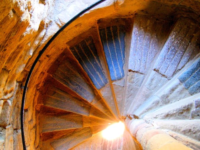 Tynemouth Priory. The blue triangular steps of the spiral staircase in the castle within the grounds of the early 7th century Benedictine Priory at Tynemouth. https://witness.theguardian.com/assignment/55718213e4b019d982cba15c/1560797